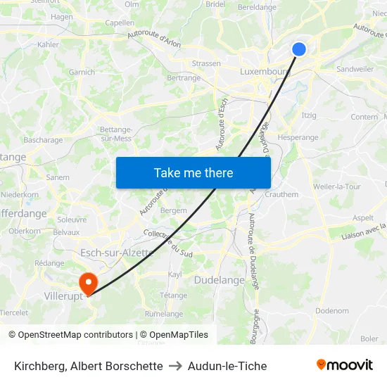 Kirchberg, Albert Borschette to Audun-le-Tiche map