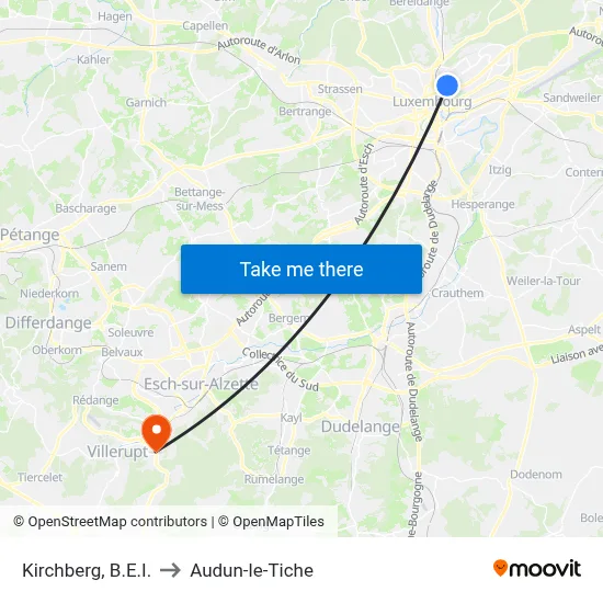 Kirchberg, B.E.I. to Audun-le-Tiche map