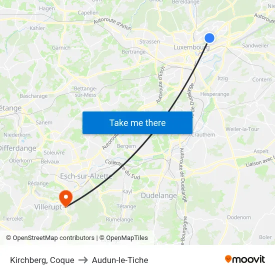 Kirchberg, Coque to Audun-le-Tiche map