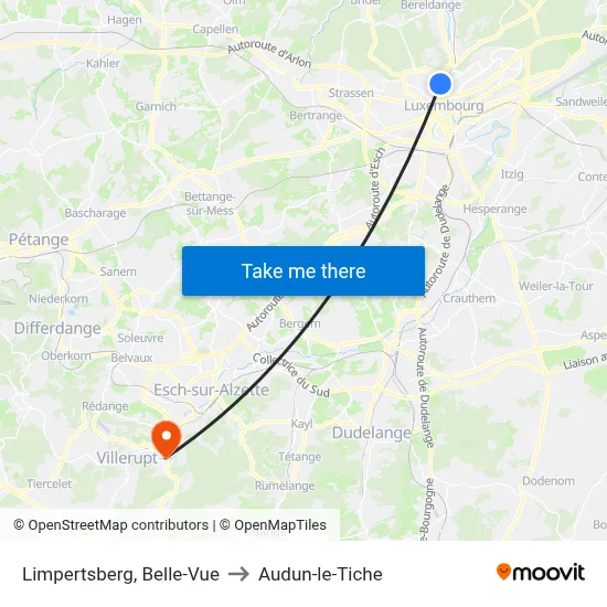 Limpertsberg, Belle-Vue to Audun-le-Tiche map