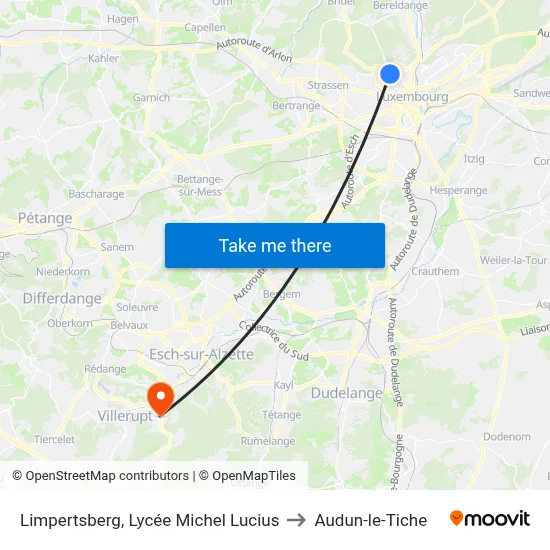 Limpertsberg, Lycée Michel Lucius to Audun-le-Tiche map