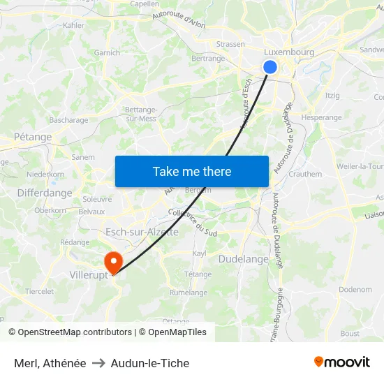 Merl, Athénée to Audun-le-Tiche map