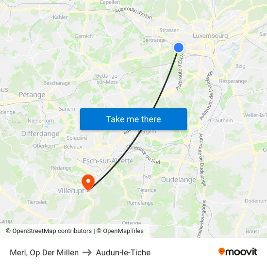 Merl, Op Der Millen to Audun-le-Tiche map