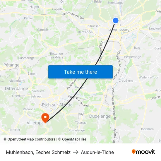 Muhlenbach, Eecher Schmelz to Audun-le-Tiche map