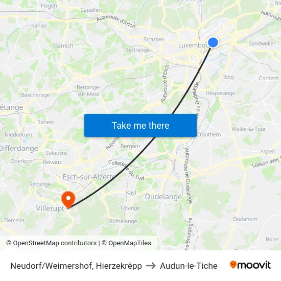 Neudorf/Weimershof, Hierzekrëpp to Audun-le-Tiche map
