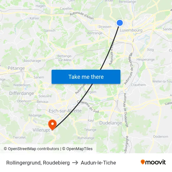 Rollingergrund, Roudebierg to Audun-le-Tiche map