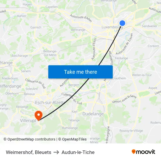 Weimershof, Bleuets to Audun-le-Tiche map
