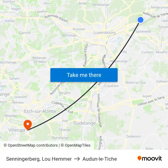 Senningerberg, Lou Hemmer to Audun-le-Tiche map