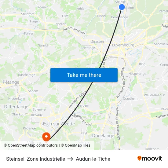 Steinsel, Zone Industrielle to Audun-le-Tiche map