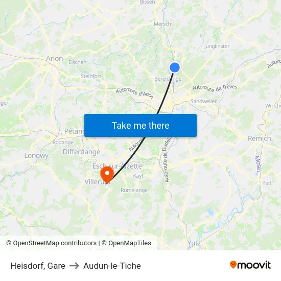 Heisdorf, Gare to Audun-le-Tiche map