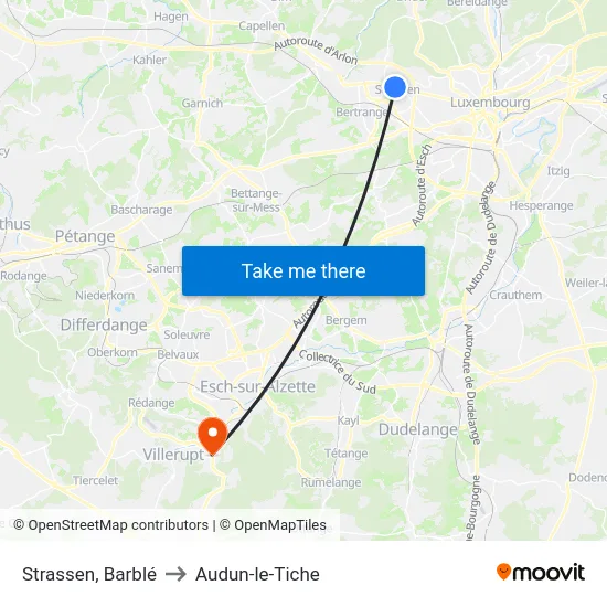 Strassen, Barblé to Audun-le-Tiche map