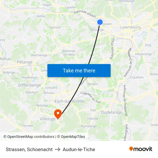 Strassen, Schoenacht to Audun-le-Tiche map