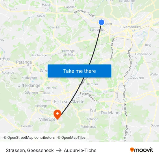 Strassen, Geesseneck to Audun-le-Tiche map