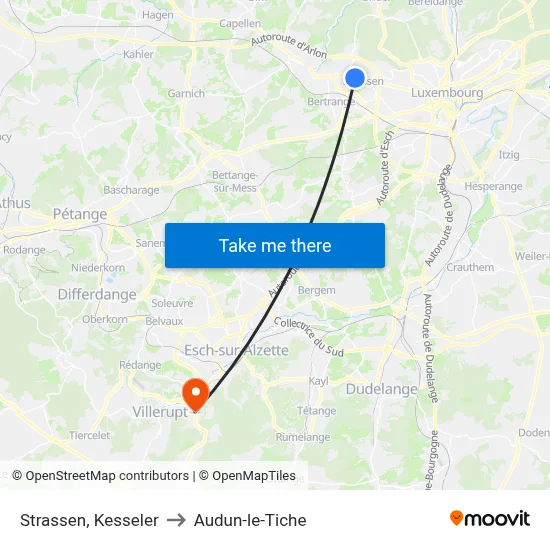 Strassen, Kesseler to Audun-le-Tiche map