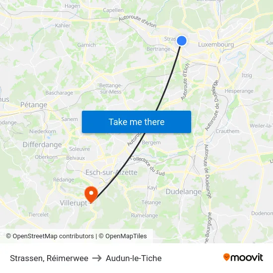 Strassen, Réimerwee to Audun-le-Tiche map
