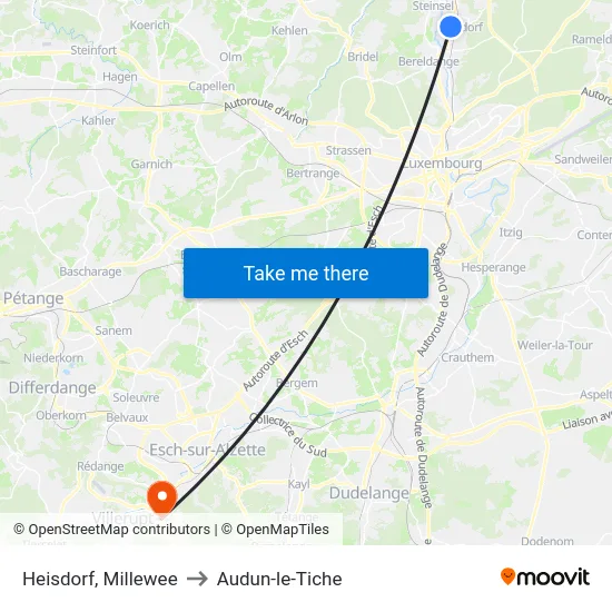 Heisdorf, Millewee to Audun-le-Tiche map