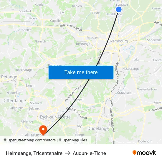 Helmsange, Tricentenaire to Audun-le-Tiche map
