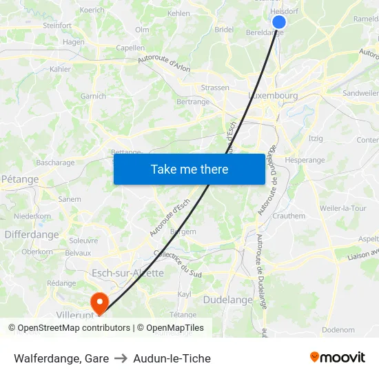 Walferdange, Gare to Audun-le-Tiche map