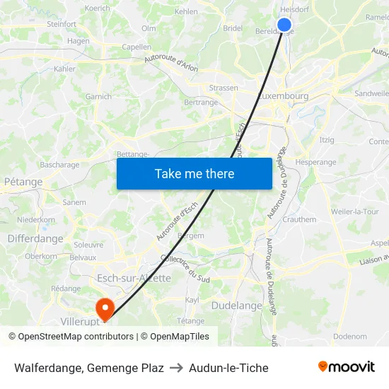 Walferdange, Gemenge Plaz to Audun-le-Tiche map