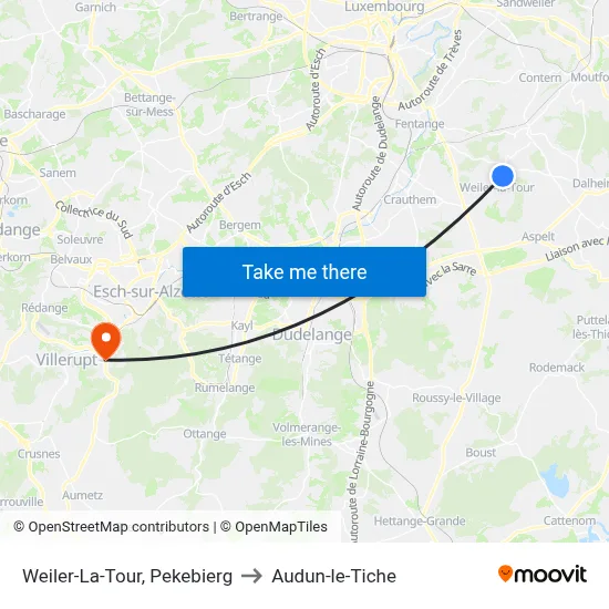 Weiler-La-Tour, Pekebierg to Audun-le-Tiche map