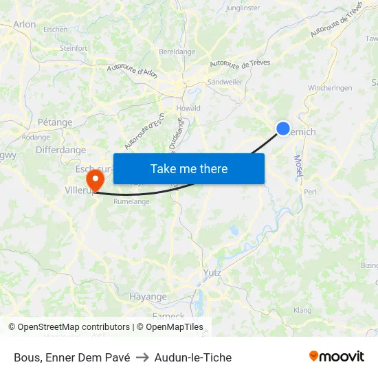 Bous, Enner Dem Pavé to Audun-le-Tiche map