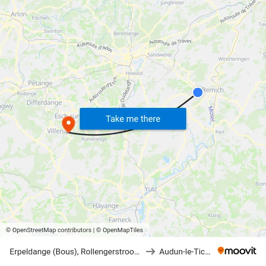 Erpeldange (Bous), Rollengerstrooss to Audun-le-Tiche map