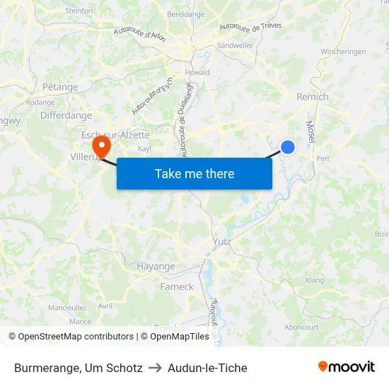 Burmerange, Um Schotz to Audun-le-Tiche map