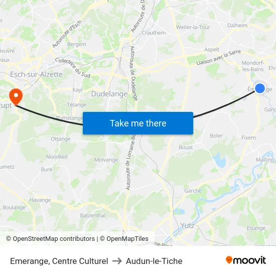 Emerange, Centre Culturel to Audun-le-Tiche map