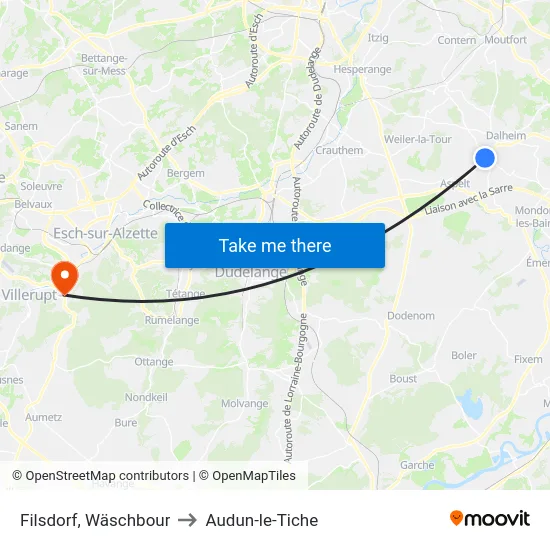 Filsdorf, Wäschbour to Audun-le-Tiche map