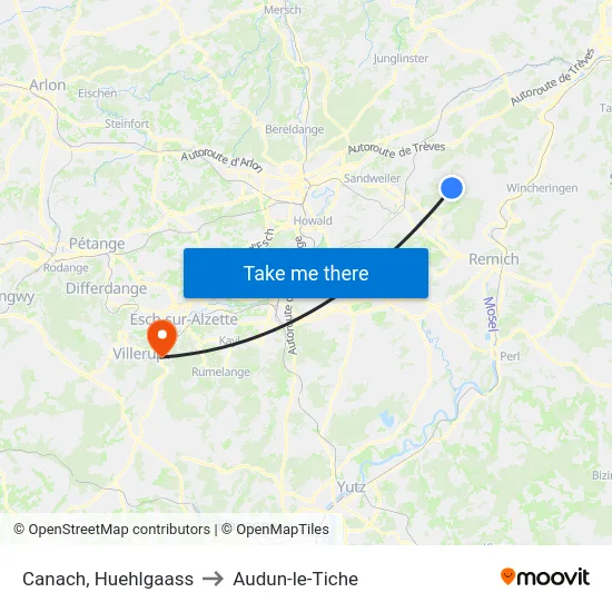 Canach, Huehlgaass to Audun-le-Tiche map