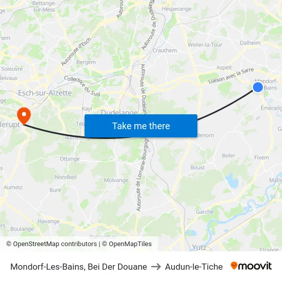 Mondorf-Les-Bains, Bei Der Douane to Audun-le-Tiche map