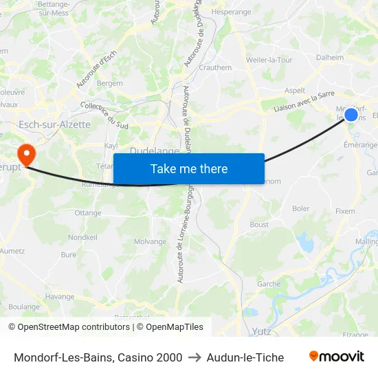 Mondorf-Les-Bains, Casino 2000 to Audun-le-Tiche map