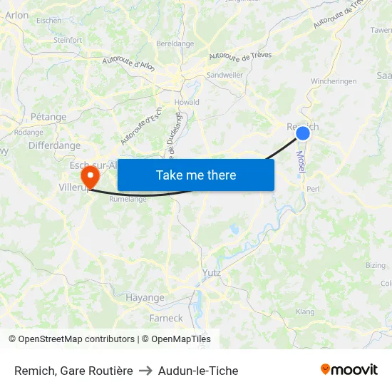 Remich, Gare Routière to Audun-le-Tiche map