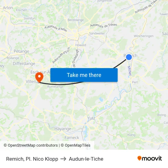 Remich, Pl. Nico Klopp to Audun-le-Tiche map