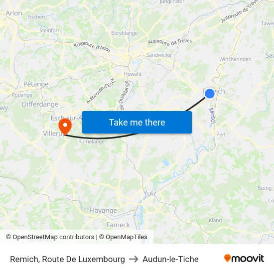 Remich, Route De Luxembourg to Audun-le-Tiche map