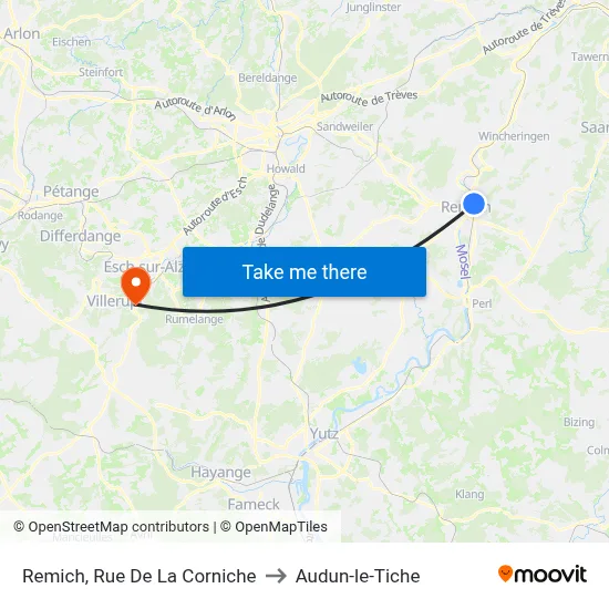 Remich, Rue De La Corniche to Audun-le-Tiche map