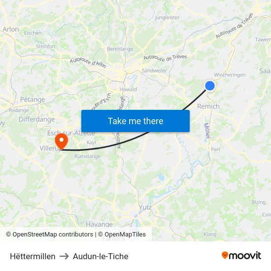 Hëttermillen to Audun-le-Tiche map