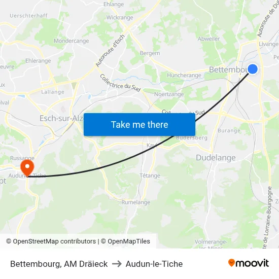 Bettembourg, AM Dräieck to Audun-le-Tiche map