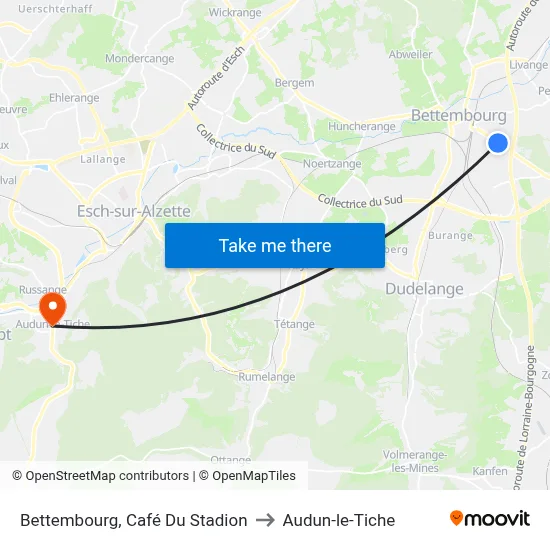Bettembourg, Café Du Stadion to Audun-le-Tiche map
