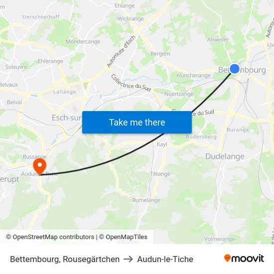 Bettembourg, Rousegärtchen to Audun-le-Tiche map