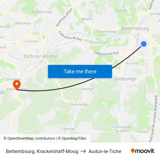 Bettembourg, Krackelshaff-Moog to Audun-le-Tiche map