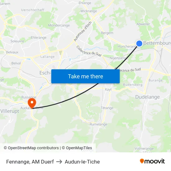 Fennange, AM Duerf to Audun-le-Tiche map