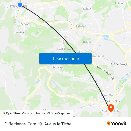 Differdange, Gare to Audun-le-Tiche map
