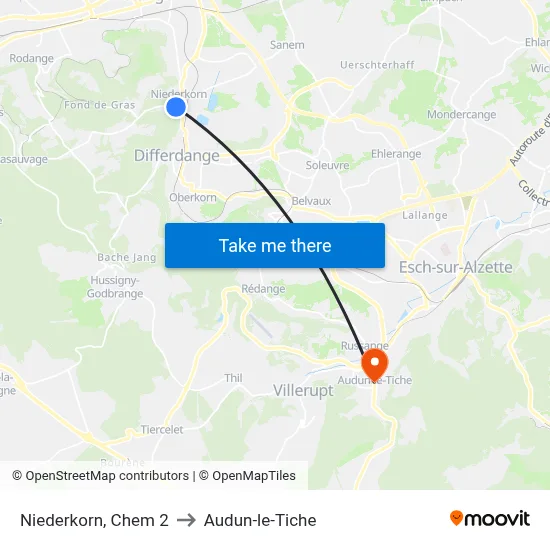 Niederkorn, Chem 2 to Audun-le-Tiche map