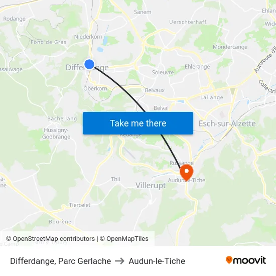 Differdange, Parc Gerlache to Audun-le-Tiche map