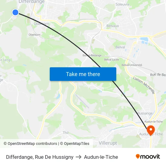 Differdange, Rue De Hussigny to Audun-le-Tiche map