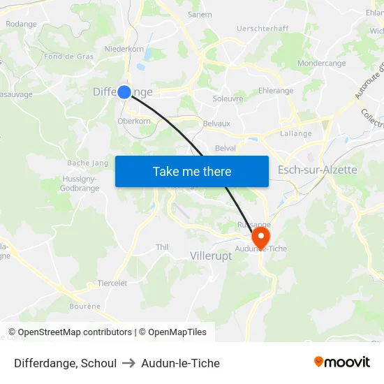 Differdange, Schoul to Audun-le-Tiche map