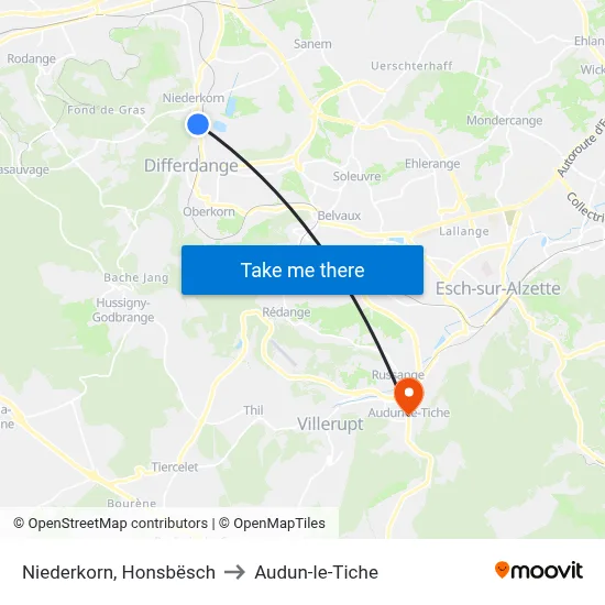 Niederkorn, Honsbësch to Audun-le-Tiche map