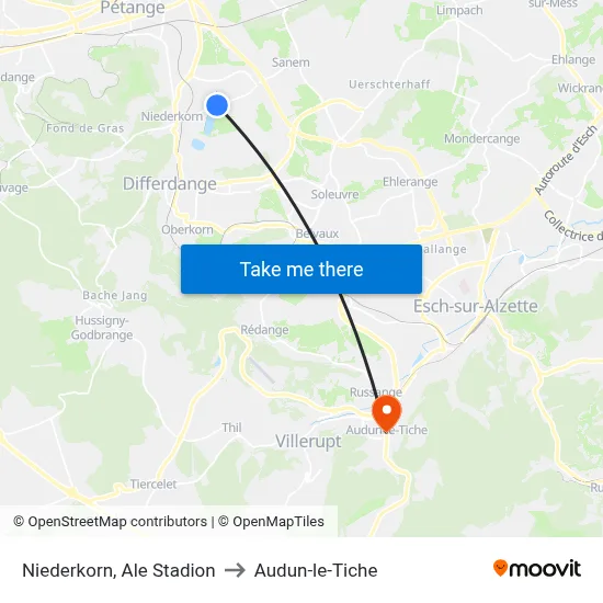 Niederkorn, Ale Stadion to Audun-le-Tiche map