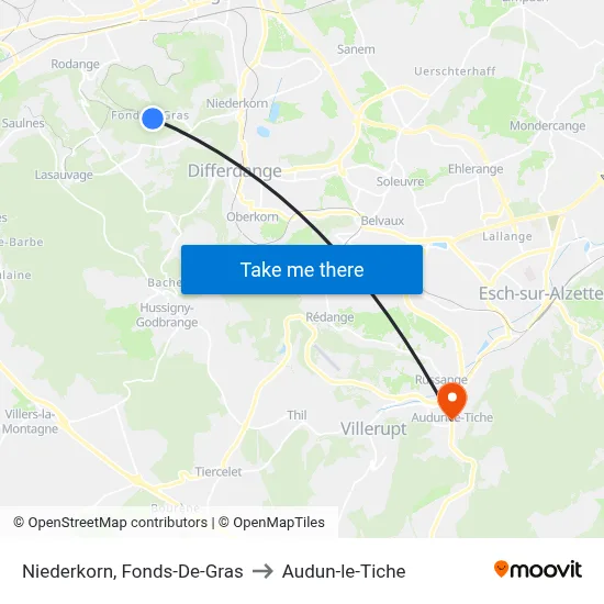 Niederkorn, Fonds-De-Gras to Audun-le-Tiche map